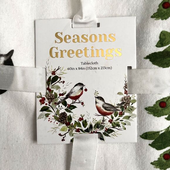 Mireille Designs 100% Handmade Linen 60" x 84" Bird Holiday Oblong Tablecloth #H - Picture 2 of 4